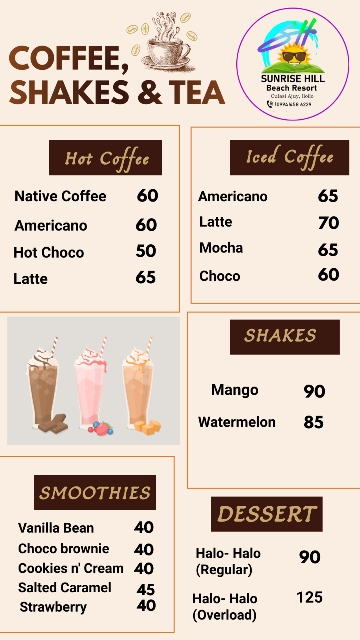 Sunrise Hill Beach Resort Restaurant Drinks Menu